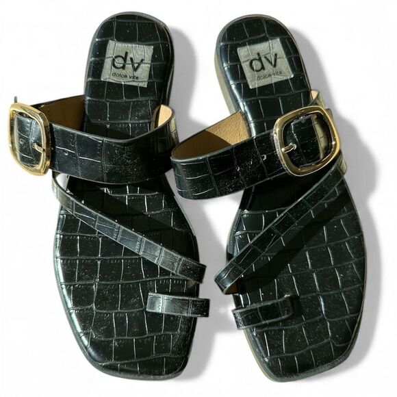 Dolce Vita Women's Black Croc Sandals Size 7.5 Square Toe Casual - Picture 2 of 7
